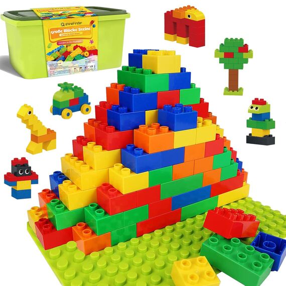 shineFinder Großen bausteine Set, Kompatibel mit Duplo Steine | Lernspielzeug mit Steinebox+ 2 Grundplatten | Kreatives Bauset Geschenk für Jungen Mädchen ab 3 Jahren