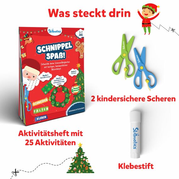 Skillmatics Scherenfähigkeiten Aktivitätsbuch-Schnippel Spaß! 25 lustige Kreativaktivitäten für Vorschulkinder, 2 kindersichere Scheren, Geschenk für Kinder im Alter von 3, 4, 5, 6, 7 Jahren.