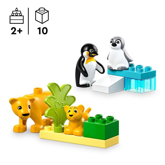 LEGO DUPLO Wildtier-Familien: Pinguine und Löwen – Spielzeug zur Förderung der Feinmotorik für Mädchen & Jungen ab 2 Jahren – Lernspielzeug für Kleinkinder mit 4 Tierfiguren – Geschenkidee – 10442