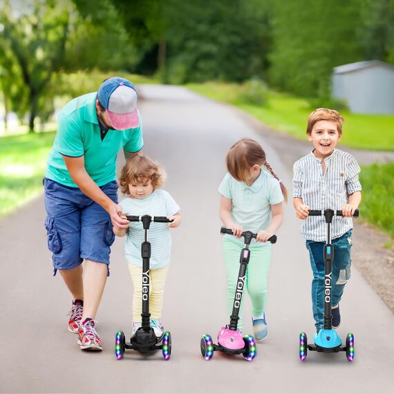 YOLEO Kinderoller Kinderscooter Dreiradscooter mit PU Räder, Reaktionsschnelle Bremsen, 4 Höhenverstellbare, Faltbar Lenker, 50kg Belastbar, für Kleinkinder Jungen Mädchen, ab 3 Jahre (Schwarz)
