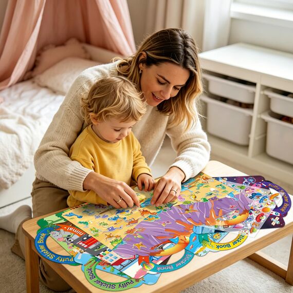Elfew 6 Stück 3D Wiederverwendbare Stickerbücher für Kinder 2-4 Jährige, Aufkleber für Kinder, Stickerbuch ab 2 Jahre Jungen, Mädchen Geschenk, Kleinkinder Geburtstag Party Zubehör