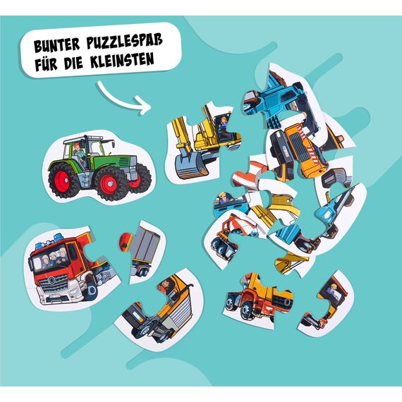 Noris 6 erste Puzzles Fahrzeuge – Kinderpuzzle ab 2 Jahren mit Traktor Auto Bagger – 6 robuste Puzzles mit 2–5 Teilen – Spielzeug für Kleinkinder Jungen Mädchen – geeignet für Puzzle-Einstieg Lernen