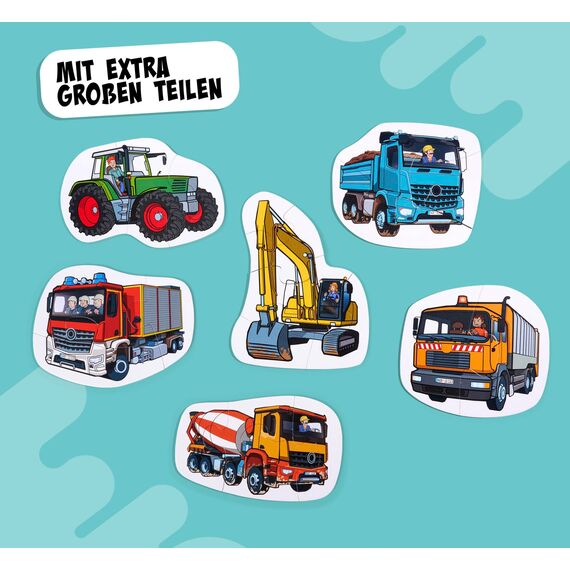 Noris 6 erste Puzzles Fahrzeuge – Kinderpuzzle ab 2 Jahren mit Traktor Auto Bagger – 6 robuste Puzzles mit 2–5 Teilen – Spielzeug für Kleinkinder Jungen Mädchen – geeignet für Puzzle-Einstieg Lernen