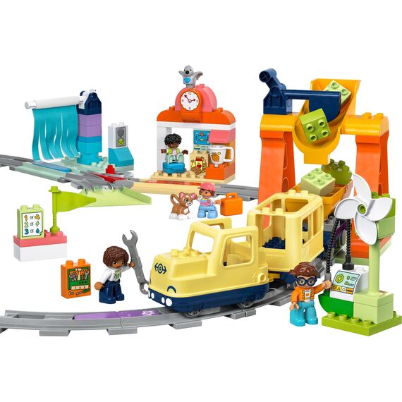 LEGO DUPLO Große interaktive Eisenbahn -Lernspielzeug für Kleinkinder ab 3 Jahren – inkl. Schieb-und-los-Zug mit Licht und Sound, 16 Gleisstücke & 4 Figuren – Geschenk für Jungen & Mädchen - 10428
