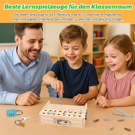 Wooderma Montessori Spielzeug für 3 4 5 Jahre, Montessori Schraubendreher Brett, Holzspielzeug Montessori Busy Board, Montessori Activity Board & Motorikspielzeug & Lernspielzeug für Babys Kleinkinder