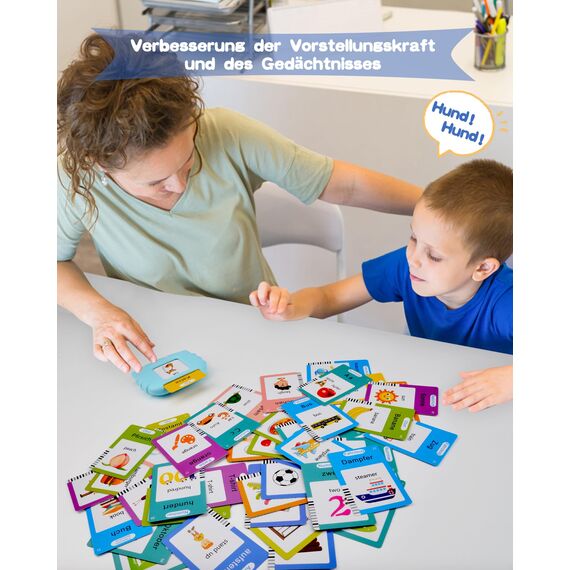 Sprechende Flash-Karten, Standard Deutsch-255 Blätter 510 Wörter, Sprechende Flash Karten Lernspielzeug für Kleinkinder 2-4 Jahre Alt, Interaktive Spielzeug für Jungen Mädchen Blau