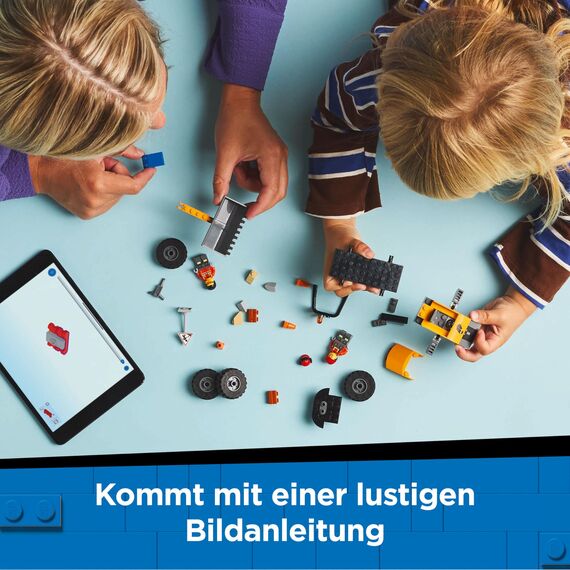 LEGO City Radlader - Spielzeugbagger für Kleinkinder, Mädchen und Jungen ab 4 Jahren - Fahrzeug Spielset - Montessori Geschenkideen für die Vorschule - Set mit 2 Bauarbeiter Minifiguren 60450