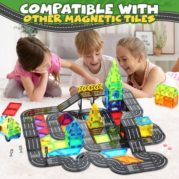 W Wise Block Magnetische Bausteine, Straße Magnetische Bauklötze, STEM Konstruktionsspielzeug für 3 4 5 6 7 8 Jahre Junge Mädch, Schwarz