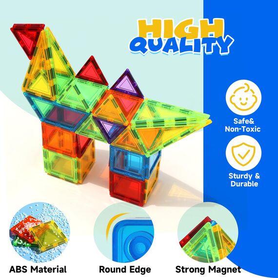 W Wise Block Magnetische Bauklötze Spielzeug 131 Stück mit 2 Autos, STEM Magnetische Bausteinspielzeug für Kleinkinder Kinder Junge Mädch 3 4 5 6 7 8 Jahre