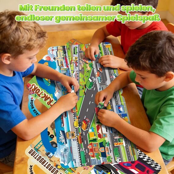 Elfew 6 Stück Fahrzeuge 3D Wiederverwendbare Stickerbuch für Kinder Junge 2-4 Jährige, über 300+ Aufkleber, Puffy Stickerbuch ab 4 Jahren, PVC Material, Kleinkinder Geburtstag Party Zubehör