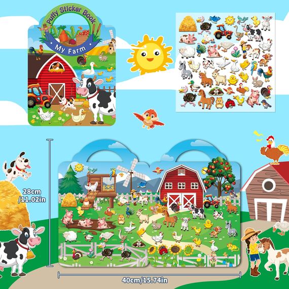 Elfew 6 Stück 3D Wiederverwendbare Stickerbücher für Kinder 2-4 Jährige, Aufkleber für Kinder, Stickerbuch ab 2 Jahre Jungen, Mädchen Geschenk, Kleinkinder Geburtstag Party Zubehör