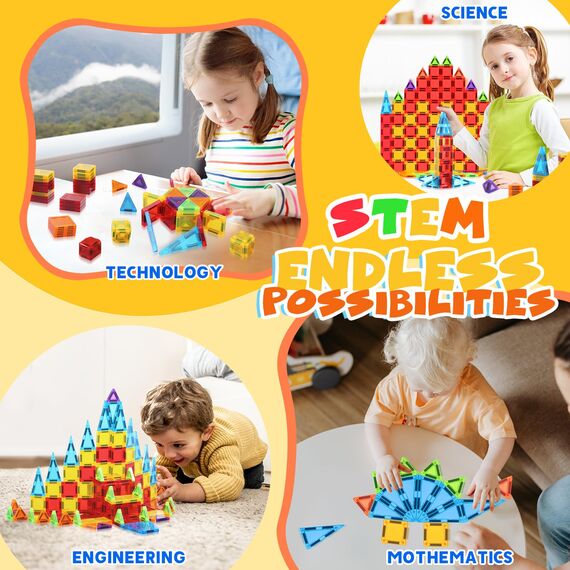 W Wise Block Magnetische Bausteine Spielzeug, STEM Magnetische Bauklötze Sets, Fahrende Mini-Magnetkacheln für Kleinkinder für 3 4 5 6 7 8 Jahre Junge Mädch 32 Stück