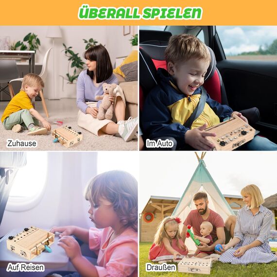 Wooderma Montessori Spielzeug für 3 4 5 Jahre, Montessori Schraubendreher Brett, Holzspielzeug Montessori Busy Board, Montessori Activity Board & Motorikspielzeug & Lernspielzeug für Babys Kleinkinder