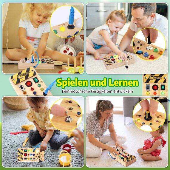 Hoarosall Montessori Busy Board Spielzeug mit LED Lichtschalter Activity Board Holzspielzeug ab 1 Jahr Motorikspielzeug Sensorik Spielzeug Lernspielzeug für Babys und Kleinkinder ab 1 2 3 Jahre