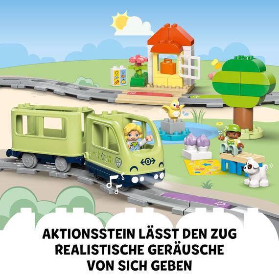 LEGO DUPLO Interaktive Abenteuer-Eisenbahn - Lernspielzeug für Kleinkinder ab 2 Jahren – 14 Gleisstücke, Aktionssteine mit Geräuschen und 4 Spielfiguren – Geschenkidee für Jungen & Mädchen - 10427