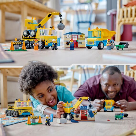 LEGO 60391 City Baufahrzeuge und Kran mit Abrissbirne, Spielzeug mit Bagger, Kipper und Transportfahrzeugen, Lernspielzeug für Kleinkinder ab 4 Jahren