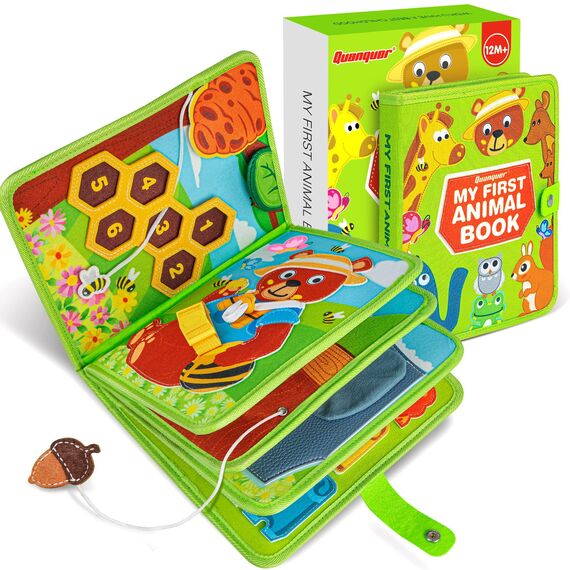 Quanquer Animals Busy Board Spielzeug ab 1 2 3 Jahre - Montessori Busy Book für Frühe Bildung Auto & Flugzeug Fahrten - Geburtstag Feiertag Ostern Kindertag Geschenke für Kleinkinder mit Geschenkbox