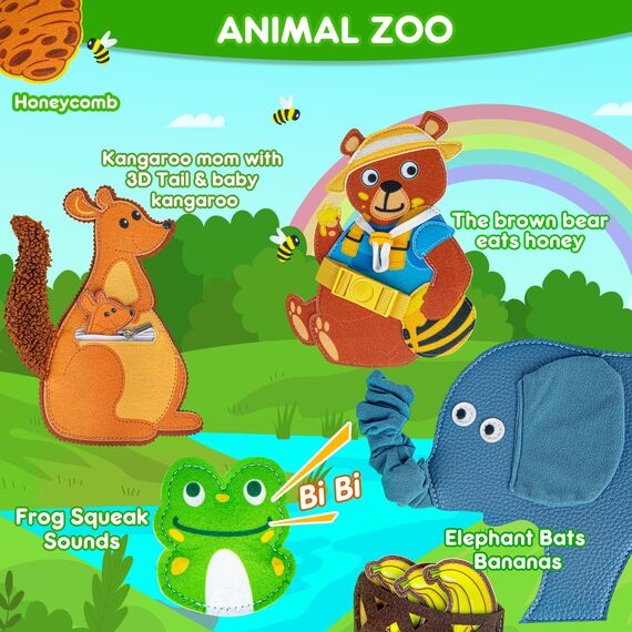 Quanquer Animals Busy Board Spielzeug ab 1 2 3 Jahre - Montessori Busy Book für Frühe Bildung Auto & Flugzeug Fahrten - Geburtstag Feiertag Ostern Kindertag Geschenke für Kleinkinder mit Geschenkbox