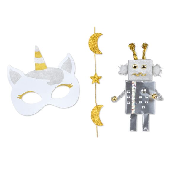 Lena 42666 - Premium Bastelkoffer Gold und Silber mit 1500 Teile, Bastelmaterial mit Glitzer-Moosgummi, Metallic-Papier, Perlen, Edelsteine, Blattgold, Pompon und mehr, für Kinder ab 5 Jahre, Mittel