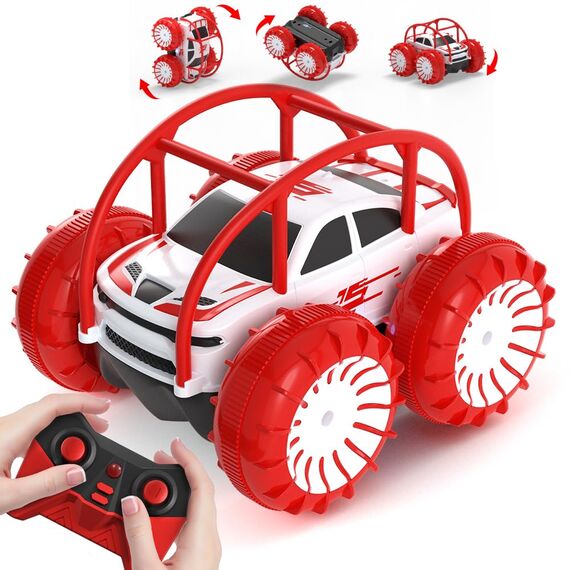 MaxTronic Direktladung Ferngesteuertes Auto mit LED Licht, Amphibien Wasserdichter RC Stunt Auto 360° Flips, 4WD 15KM/H Offroad 2.4G Monste Truck Spielzeug Mädche Jungen für Kinder ab 3 Jahren