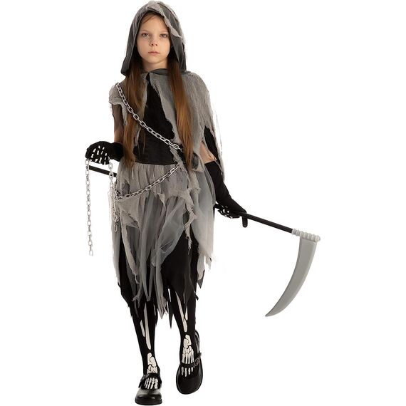 Spooktacular Creations Sensenmann Kostüm für Kinder Sensenmann Halloween Kostüm mädchen Grim Reaper Girl Costume Cosplay Outfit Halloween Party M 8-10 Jahre