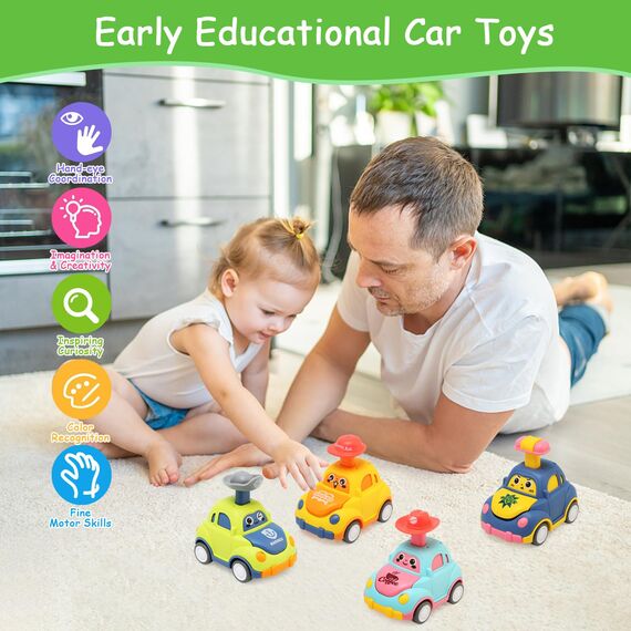 BelleStyle Auto Spielzeug ab 1 Jahr, 4 Stück Press and Go Spielzeugautos für Kleinkinder ab 1 2 3 Jahr, Baby Auto Rennwagen Kinderspielzeug Geschenk für Kinder Jungen Mädchen 12 18 Monaten