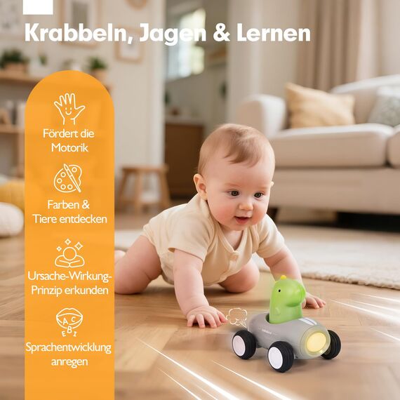 Hahaland Baby 3 Stück Spielzeugautos Set,Push & Go Auto Spielzeug mit Musik und Licht für 1 2 3 jährige Jungen Mädchen Kleinkinder,Dinosaurier,Löwen,Kaninchen,Geschenk für Kinder ab 12 18 Monate