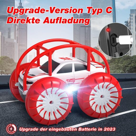 MaxTronic Direktladung Ferngesteuertes Auto mit LED Licht, Amphibien Wasserdichter RC Stunt Auto 360° Flips, 4WD 15KM/H Offroad 2.4G Monste Truck Spielzeug Mädche Jungen für Kinder ab 3 Jahren