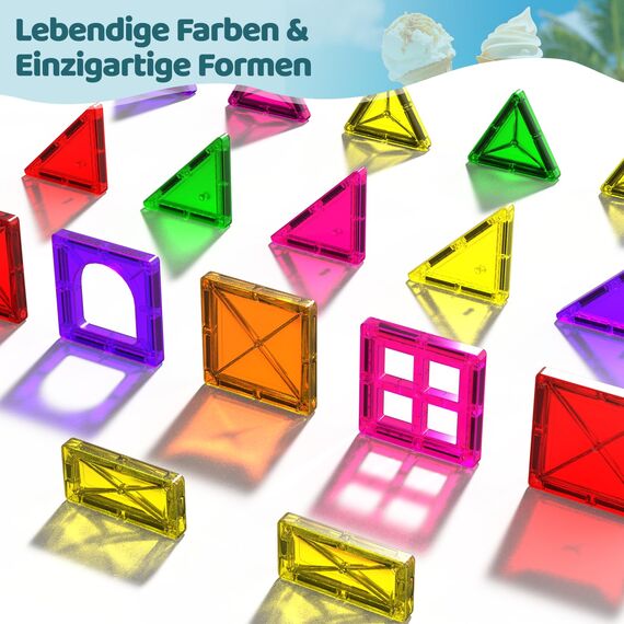 Crenova Magnetische Bausteine Kinderspieizeug STEM Magnetic Tiles fur Kleinkinder Magnet Tiles Vorschule Lernen Sensorische Montessori Spielzeug fur 3 4 56 7 8 Jahre alte Jungen und Madchen