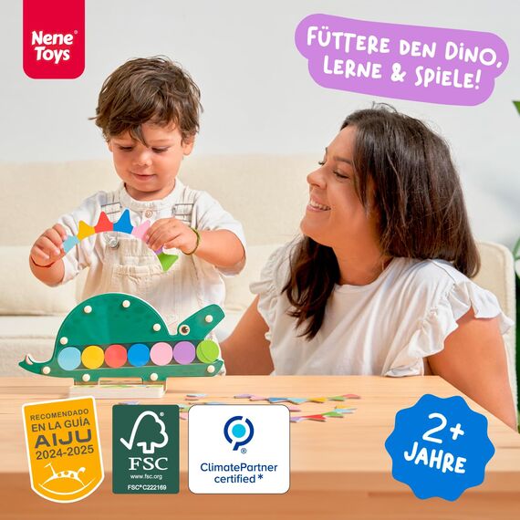 Nene Toys Hungriger Dino, Montessori Holzspielzeug ab 2 Jahren, Farben-Sortierspiel für Kleinkinder, Dinosaurier Lernspielzeug für Jungen und Mädchen 2-3 Jahre, Pädagogisches Vorschulspiel