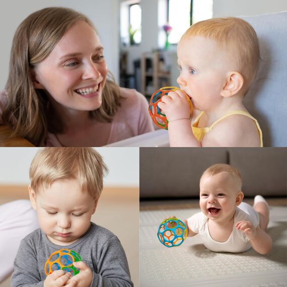 Dohe Educa - Sensorikball für Babys - Leicht und flexibel zu greifen, Neugeborene und Kleinkinder, Durchmesser 9,5 cm, 4 Farben zur visuellen Stimulation, zum Kauen und Spielen, BPA-frei