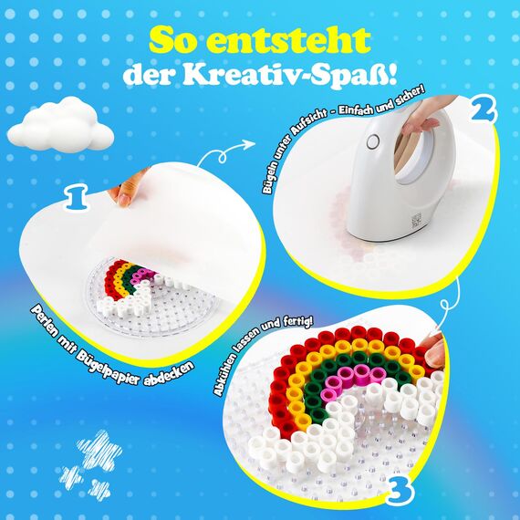 Bügelperlen Set Groß 10mm - Komplettset mit 2 Bügelplatten, Vorlagen für Kinder ab 3 Jahre - Extra Große Perlen für Kleinkinder