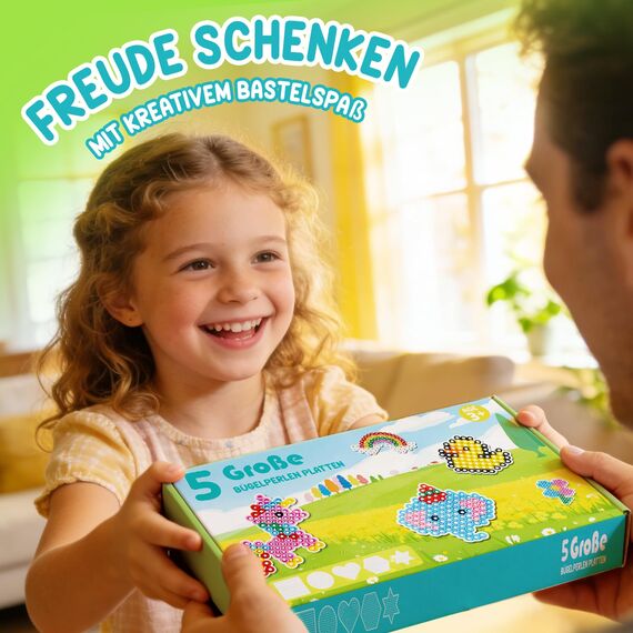 Bügelperlen Platten Set 5 tlg. für 10mm Perlen – Große Steckplatten Transparent in Verschiedenen Formen für Kleinkinder & Anfänger – Kreatives Bastelset für DIY Motorikspielzeug