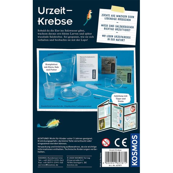 KOSMOS 657871 Urzeit-Krebse, Urzeitkrebse selbst züchten, Experimentier-Set für Kinder ab 8 Jahre, Komplett-Set für Einsteiger mit Eier, Futter, Gefäß, Pipette, weitere Utensilien