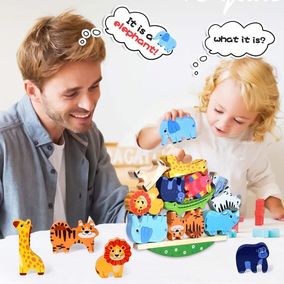 Atoylink Montessori Holzspielzeug ab 2 3 4 5 Jahren Stapelspiel Stapelspielzeug Tiere zum Stapeln Bausteine Balancespiel Holz Motorikspielzeug Feinmotorik Lernspielzeug Geschenke für Baby Kleinkinder