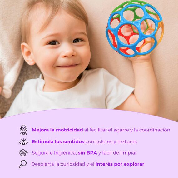 Dohe Educa - Sensorikball für Babys - Leicht und flexibel zu greifen, Neugeborene und Kleinkinder, Durchmesser 9,5 cm, 4 Farben zur visuellen Stimulation, zum Kauen und Spielen, BPA-frei