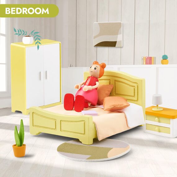 Giant bean Puppenhaus Möbel Holz Set, 85pcs Modernes Puppenhaus mit 6 Zimmern, Puppen Zubehör Spielzeug für Jungen, Mädchen und Kleinkinder 3+ Jahren