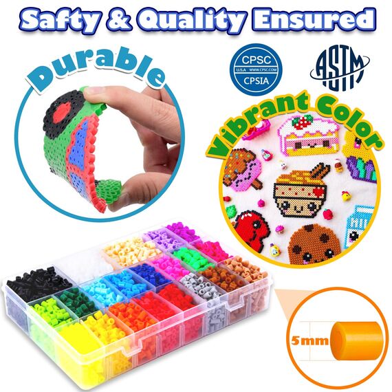 FUNZBO Bügelperlen-Set, 5200 Stück, 5 mm, 24 Farben, 66 Muster, Oster-Bastelspielzeug für Mädchen im Alter von 8–12 Jahren, Kunsthandwerk für Kinder im Alter von 6–8 Jahren, Geschenke für Mädchen und