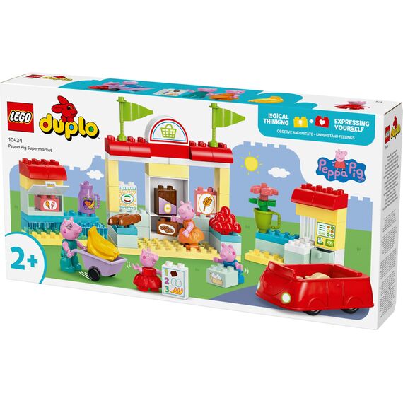 LEGO DUPLO Peppa Pig Supermarkt – Lernspielzeug zur Förderung der Feinmotorik für Mädchen & Jungen ab 2 Jahren – inkl. Geschäft mit Auto und 4 Figuren – Geschenkidee für Kleinkinder – 10434