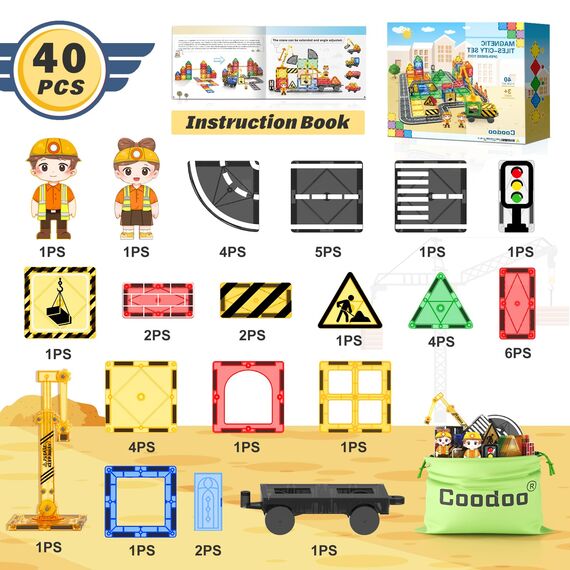 Kinderspiele Magnetische Bausteine Straßenset mit ausfahrbarem Magnetkran, Stadt Bauspielzeug für Kleinkinder Vorschulspielzeug Alter 4-6 5-7, Geschenke für Jungen Mädchen ab 3 Jahren Kinderspielzeug
