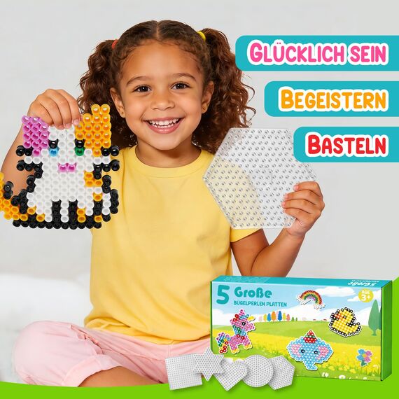 Bügelperlen Platten Set 5 tlg. für 10mm Perlen – Große Steckplatten Transparent in Verschiedenen Formen für Kleinkinder & Anfänger – Kreatives Bastelset für DIY Motorikspielzeug