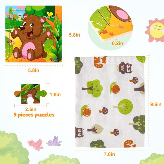 SYNARRY Kinder Puzzle ab 2 3 Jahre Mädchen Jungen, 6×9 Teile Tiere Holzpuzzle，Lernspielzeug für Kleinkinder