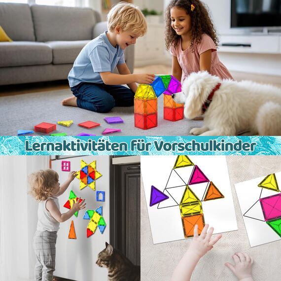 Crenova Magnetische Bausteine Kinderspieizeug STEM Magnetic Tiles fur Kleinkinder Magnet Tiles Vorschule Lernen Sensorische Montessori Spielzeug fur 3 4 56 7 8 Jahre alte Jungen und Madchen