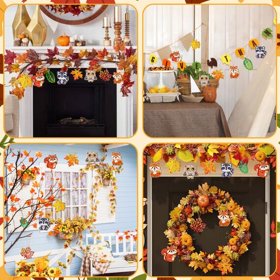 Aragallant 40STK Herbst Basteln fur Kinder, Holz Bastelset Herbst, Mit 4 Stilen Herbst Blätter Deko und Tier Deko, DIY Holz Fensterbilder Basteln für Kinder, Geschenke für Mädchen Jungen Kleinkinder