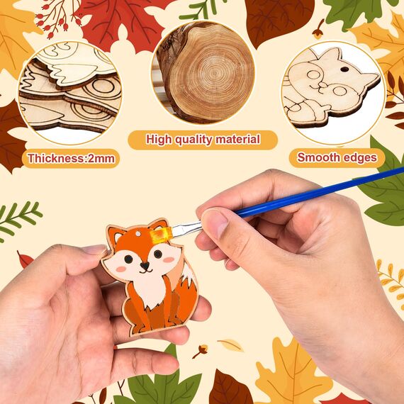 Aragallant 40STK Herbst Basteln fur Kinder, Holz Bastelset Herbst, Mit 4 Stilen Herbst Blätter Deko und Tier Deko, DIY Holz Fensterbilder Basteln für Kinder, Geschenke für Mädchen Jungen Kleinkinder
