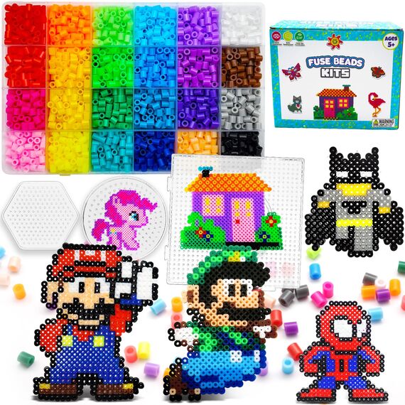 FUNZBO Bügelperlen-Set, 5200 Stück, 5 mm, 24 Farben, 66 Muster, Oster-Bastelspielzeug für Mädchen im Alter von 8–12 Jahren, Kunsthandwerk für Kinder im Alter von 6–8 Jahren, Geschenke für Mädchen und
