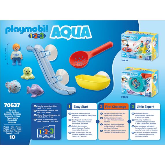 PLAYMOBIL 1.2.3 Aqua 70637 Fangspaß mit Meerestierchen, Badewannenspielzeug für Kleinkinder, Mit schwimmfähigen Fischen, Erstes Spielzeug für Kinder ab 1,5 bis 4 Jahre