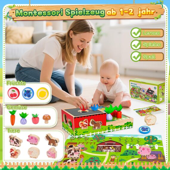 Montessori Spielzeug ab 1 2 Jahr: Geschenk Junge Mädchen 1-2 Jahre Kinderspielzeug Motorikwürfel Holzspielzeug Farmspiel mit Karte Karotten Steckspiel Lernspiel Kleinkinder ab 12 Monate Activity Spiel
