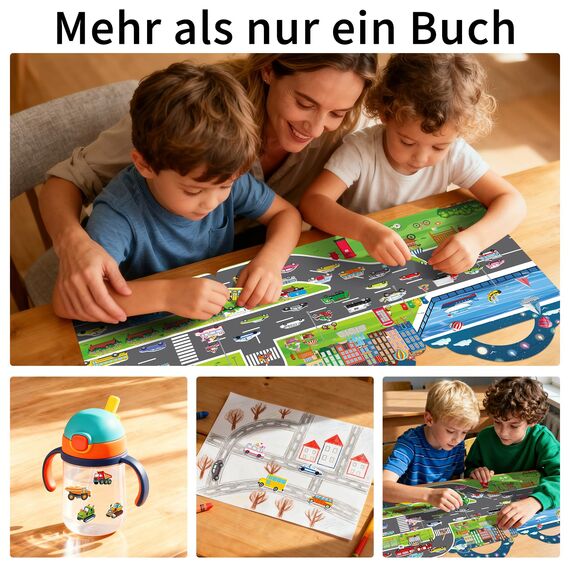 Elfew 2 Stück 3D Stickerbuch Wiederverwendbar für 2-4 Jährige, Puffy Sticker Kinder für Mädchen Jungen, 100+ Puffy Aufkleber Fahrzeuge und Bagger Kinder 2 Jahre, Geschenk 2 Jahre Junge