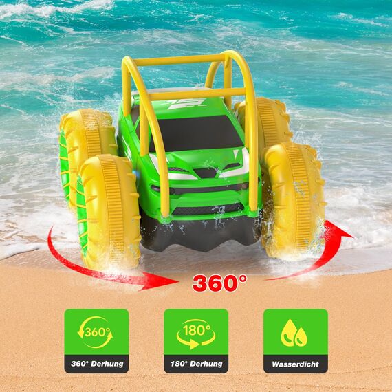 MaxTronic Direktladung Ferngesteuertes Auto, Stunt 360° Flips Drehbar Kinder ab 3 Jahre, Wasserdichter RC Monstertruck Offroad Pool Strand Spielzeug, Coolem Licht, Geschenk für Mädchen Jungen